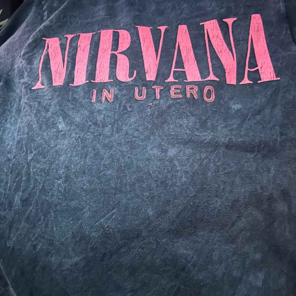 NIRVANA Black Tee with Pink Smiley Graphic